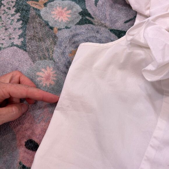 Boston Proper Blouse Vintage Top Sz 10 White Ruffle Neck Button Lace Up Corset - Picture 6 of 10